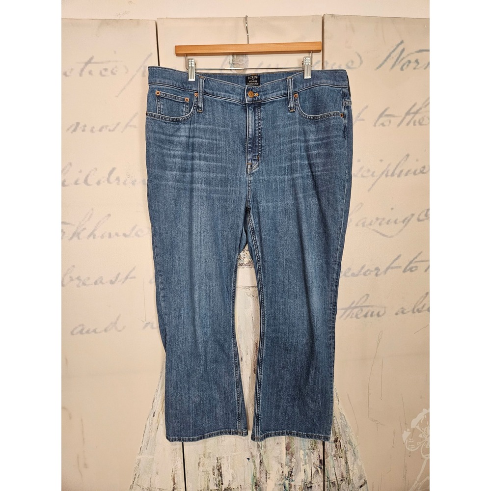 J.Crew Mid-Rise Flare Crop Jeans 34 Blue BX540 Denim Cropped Stretch Casual